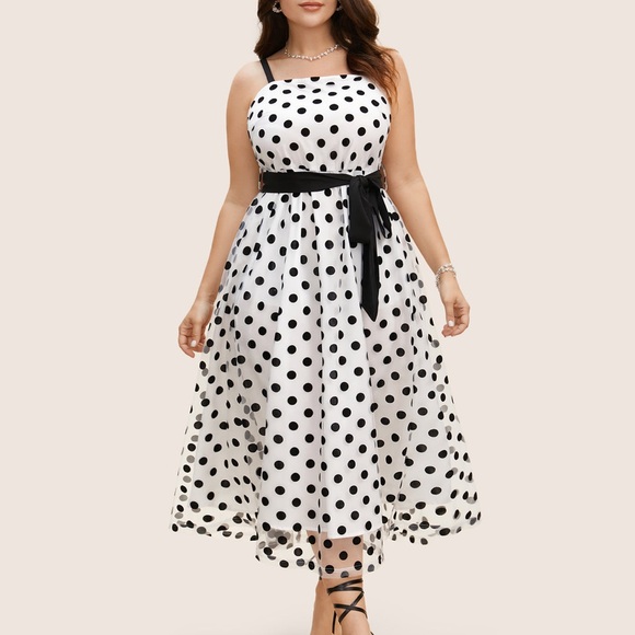 BloomChic Black and White Polka Dot Midi Dress - Picture 1 of 9